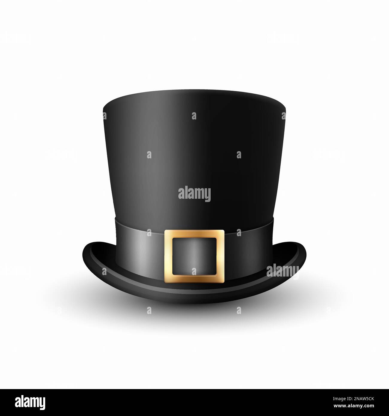 Vector 3d Realistic Black Top Hat with Black Belt Closeup Isolated on