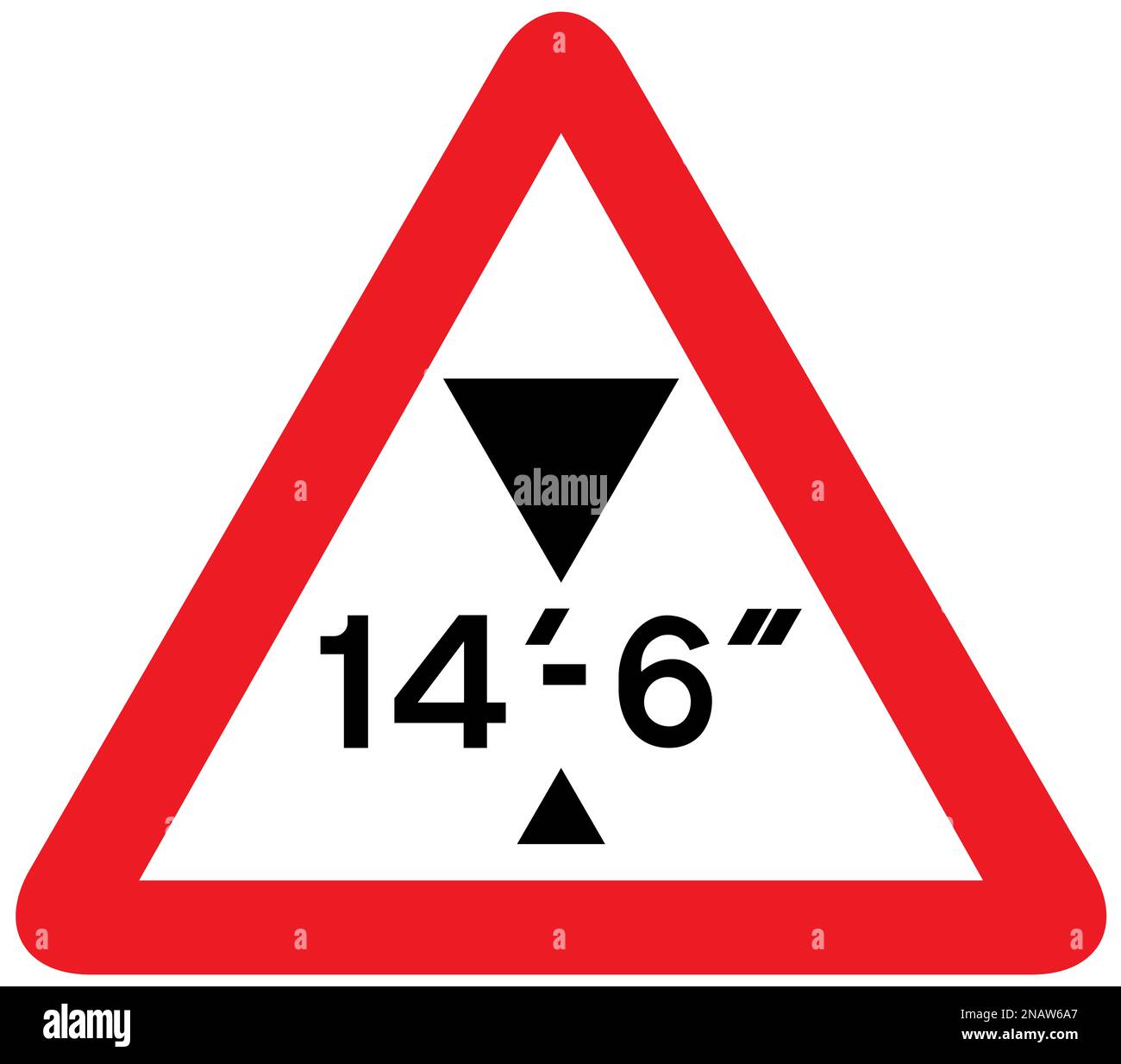 Warning of maximum headroom of arch bridge or overhanging structure some distance ahead  British road sign Stock Photo