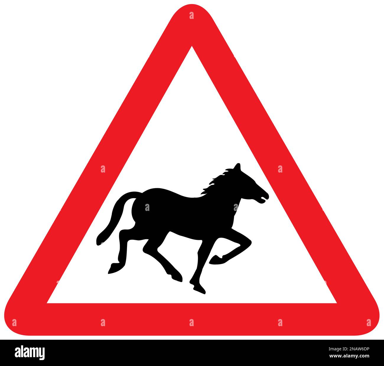 Wild horses or ponies likely to be on the road ahead British road sign Stock Photo