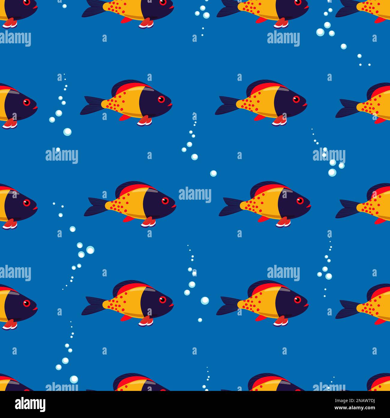 Exotic green fish seamless pattern. Vector sea fish in flat style ...