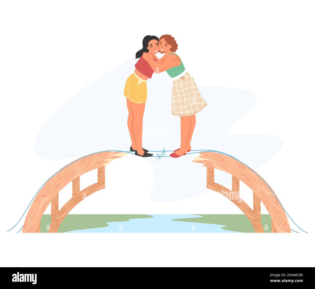 Happy female friends reconciliation gesture flat vector Stock Vector