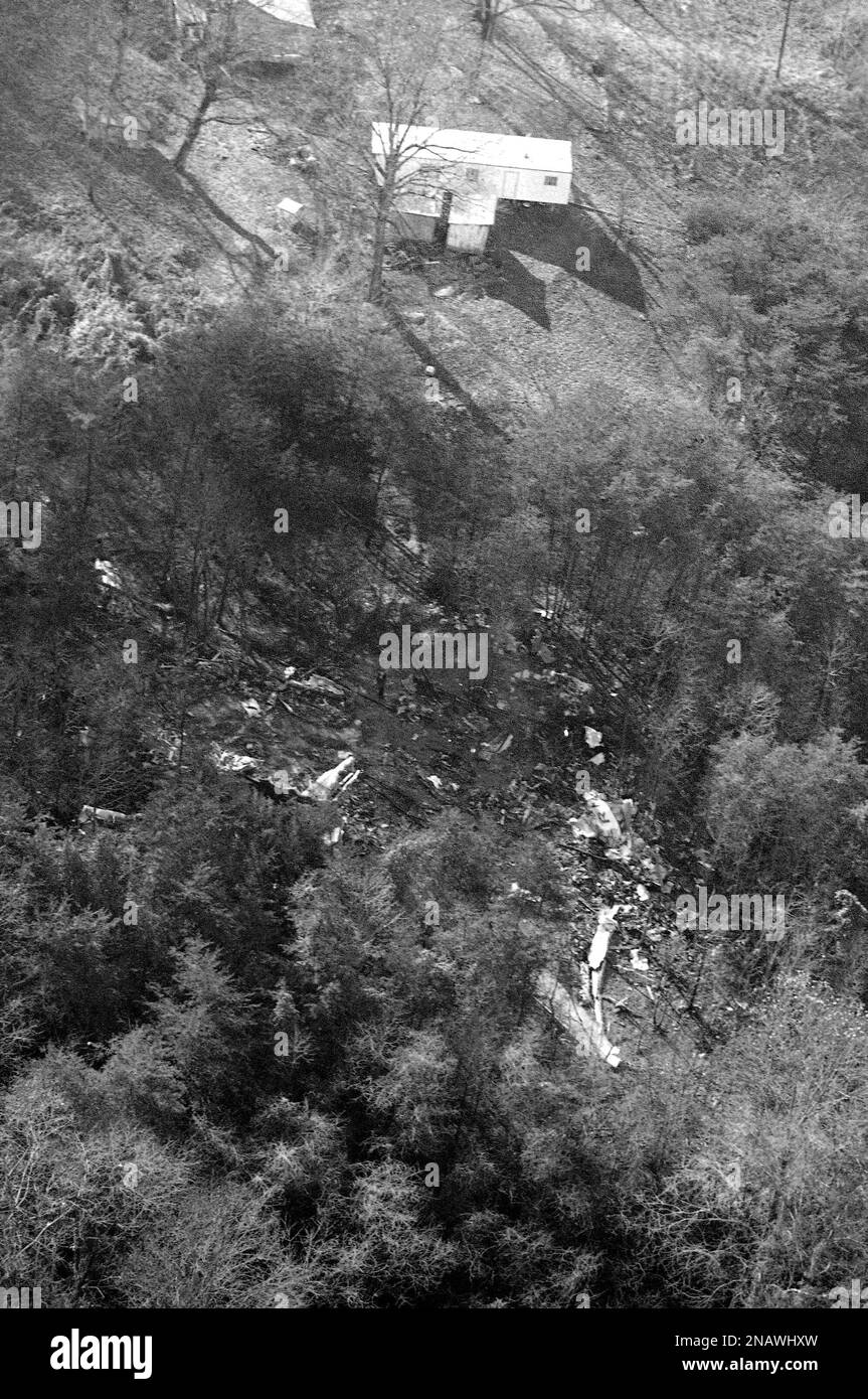 Portions of the wreckage of a DC9 chartered jet that carried 75