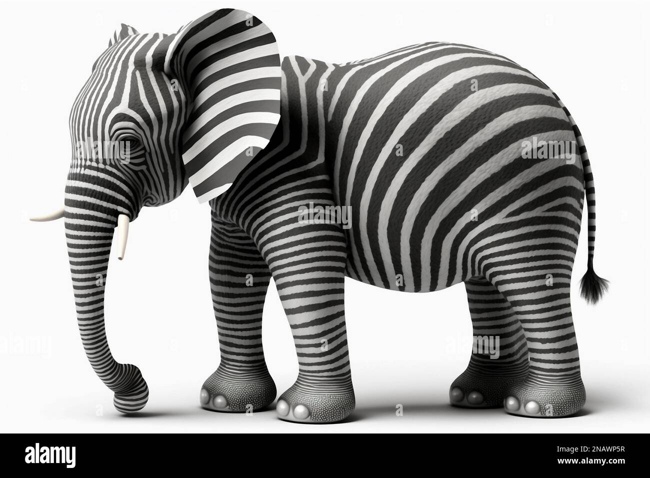 Abstract elephant zebra hybrid animal isolated on white background