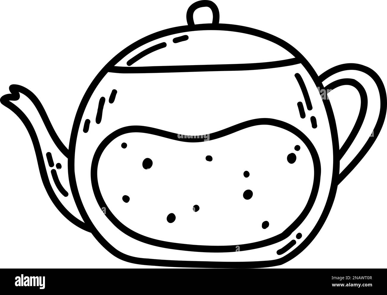 Hand drawn doodle teapot with coffee or tea. Vector illustration of
