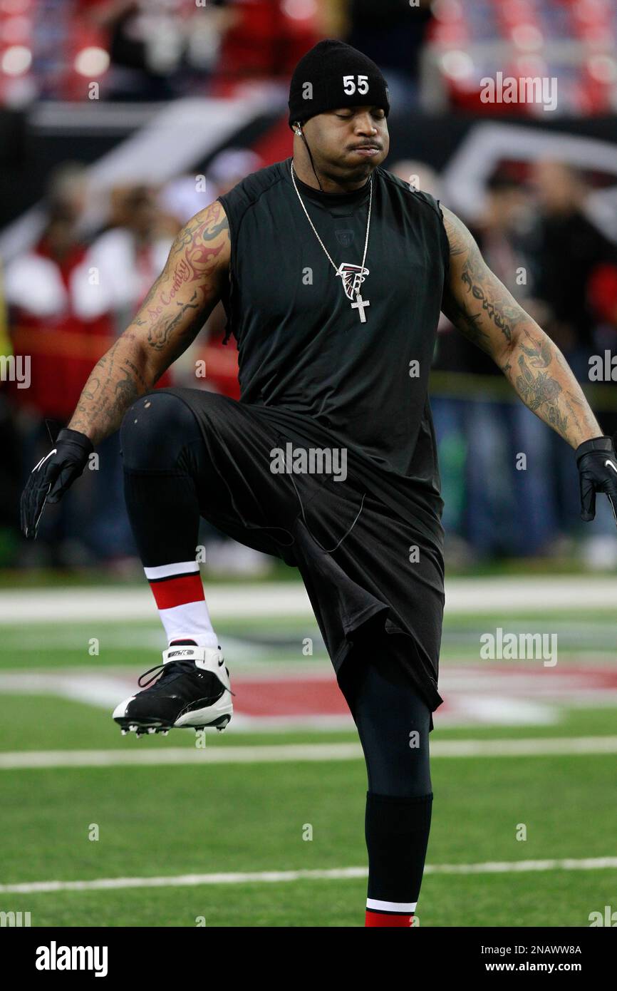 Atlanta Falcons defensive end John Abraham (55) before the first half of an  NFL football game