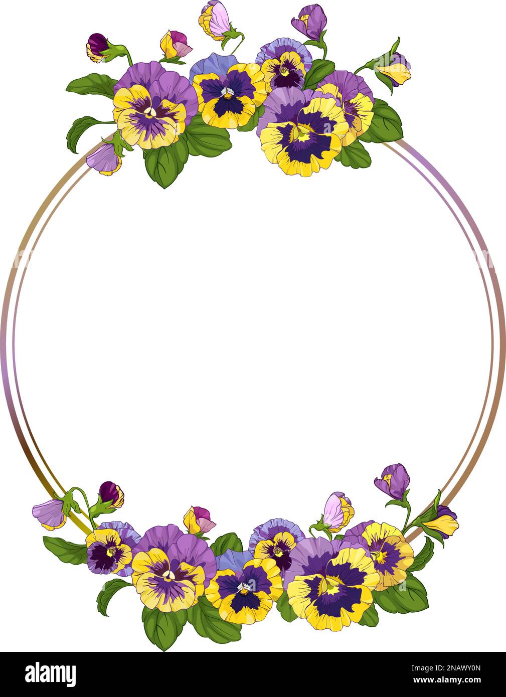 round frame with pansy flowers, wreath for background, texture, pattern, frame or border Stock Vector