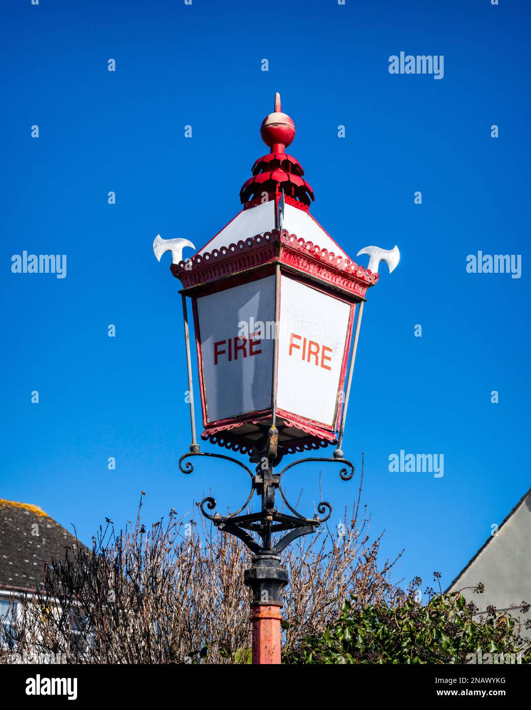 Hostoric lampost outside Danes Castle Fire Station, Howell Road, Exeter, Devon, UK. Stock Photo