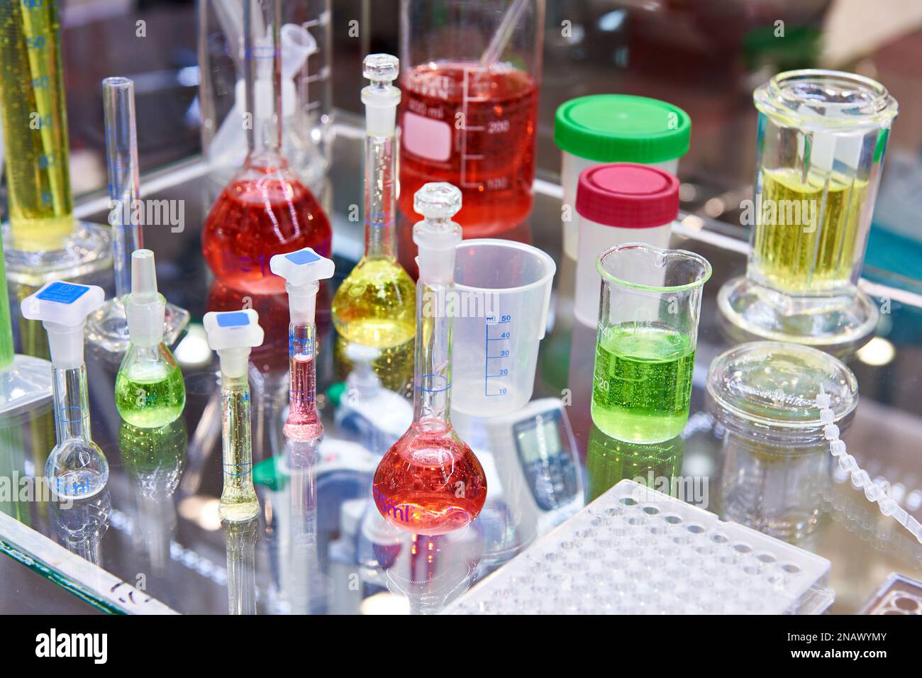 Flasks for chemical laboratory in store exhibition Stock Photo Alamy