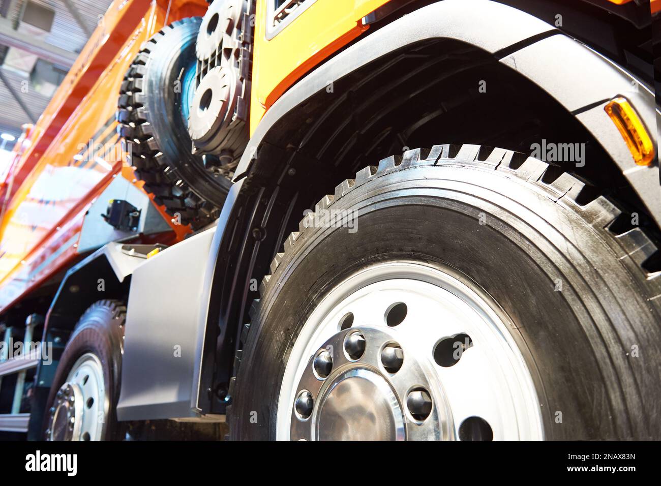 Truck wheel on auto show Stock Photo