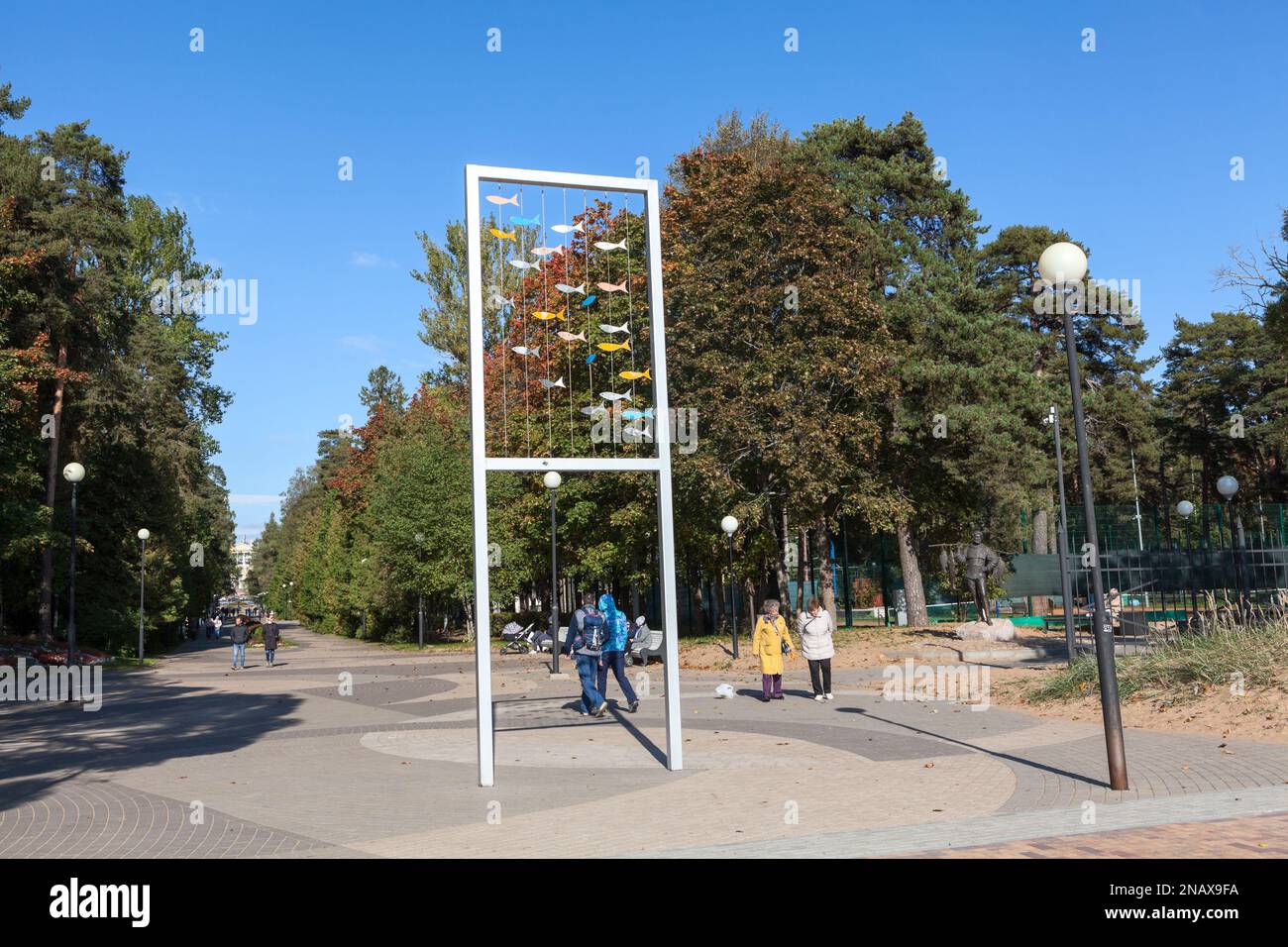 Zelenogorsk, Russia-circa Sep, 2021: The Fishes installation. The central alley from the intersection of Primorskoye Highway and Lenin Avenue to the G Stock Photo
