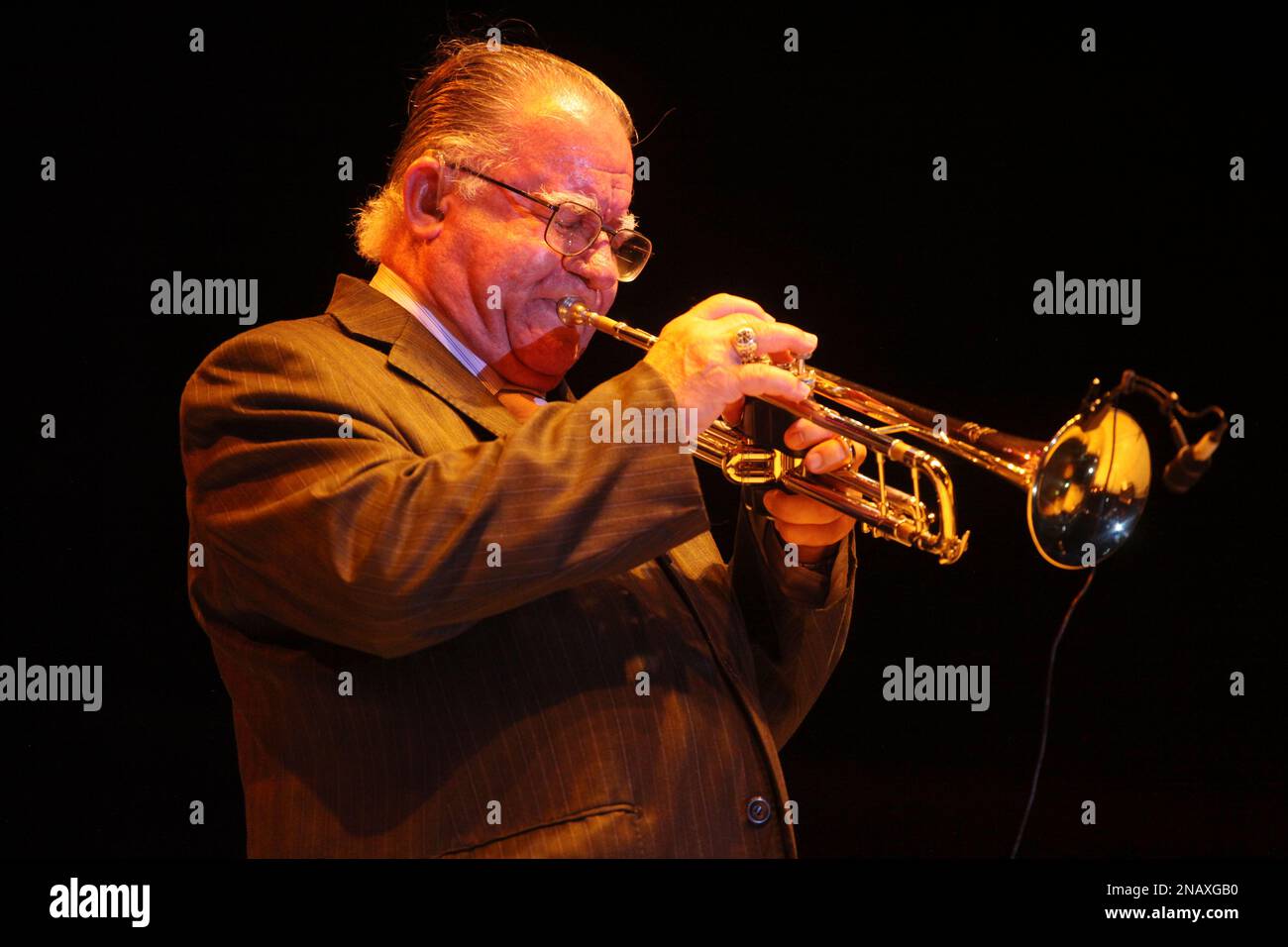 Trumpet player Guajiro Mirabal, of the Cuban band Buena Vista Social