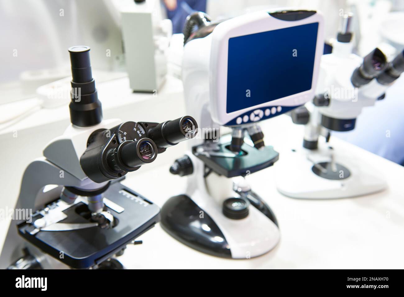 Research stereo microscopes with computers monitor Stock Photo Alamy