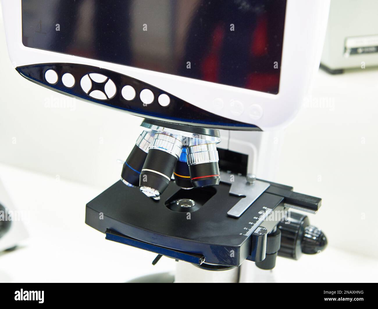 Research microscopes with computers monitor Stock Photo Alamy