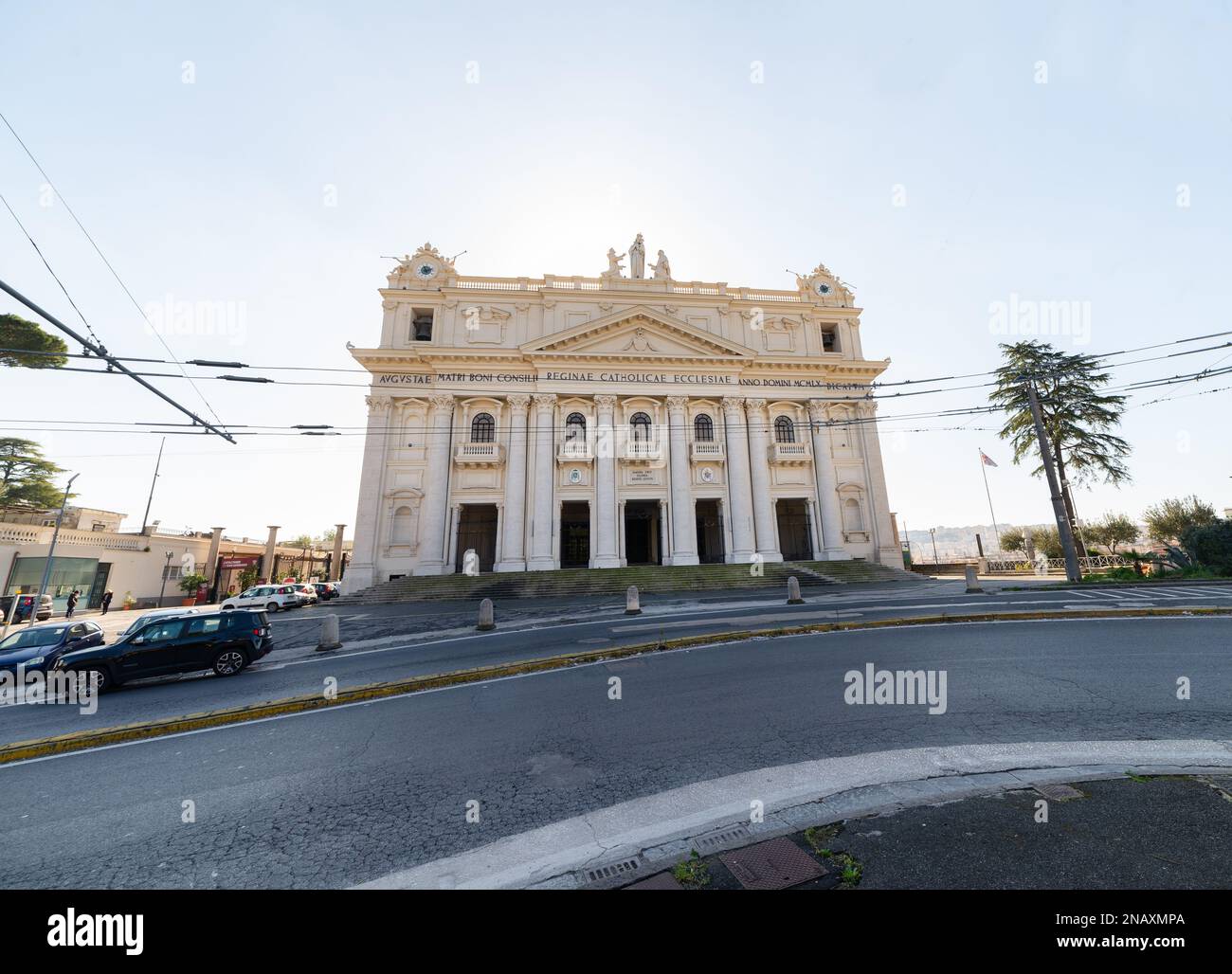Naples - Italy - February 2, 2023:exterior facade of the Christian Basilica of the Incoronata Madre del Buon Consiglio -Mother Basilica of Good Counse Stock Photo