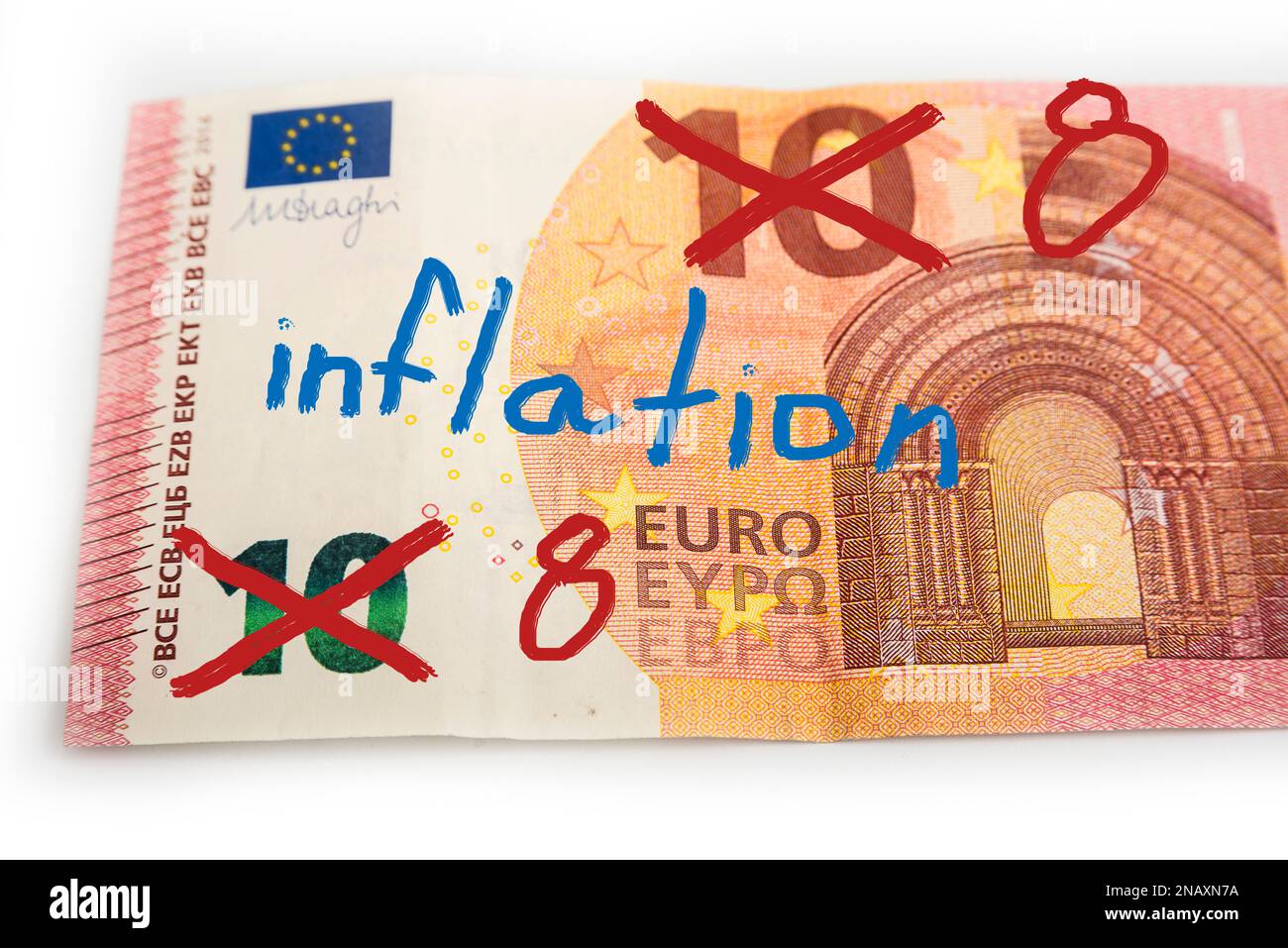Inflation on the paper banknote. Devaluation of money Stock Photo