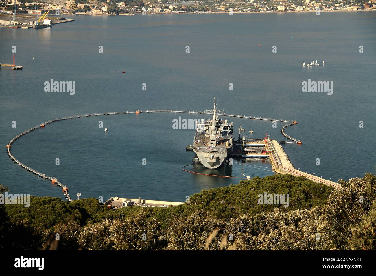 The flagship of the U.S. 6th Fleet, USS Mount Whitney, homeported in