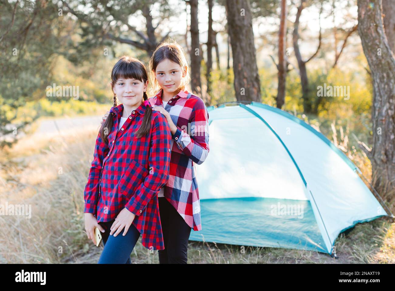 Lets go camping. Family camping. Reach destination place. Cheerful