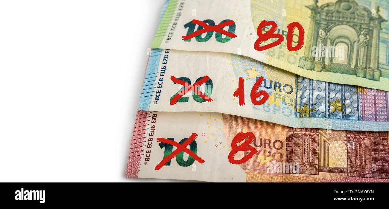 Inflation on the paper banknote. Devaluation of money Stock Photo