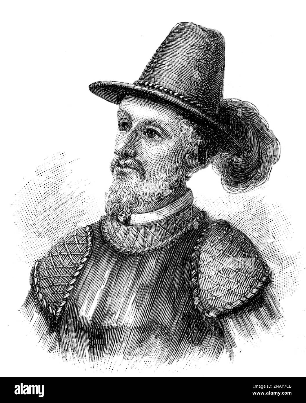 Ponce de Leon. Portrait of the Spanish explorer and conquistador, Juan Ponce de León (1474-1521), engraving Stock Photo