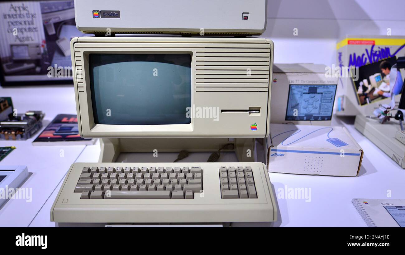 Warsaw, Poland. 10 February 2023. Inside the Apple Museum. Apple Lisa 2 computer. Stock Photo