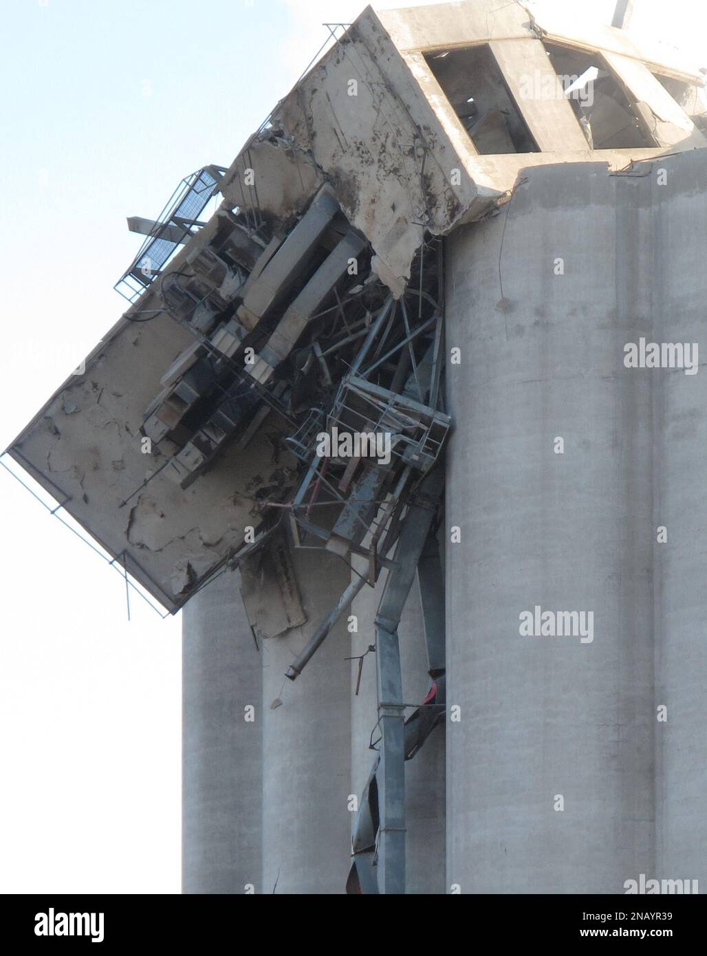 The remains of the badly damaged Bartlett Grain Co. elevator are seen