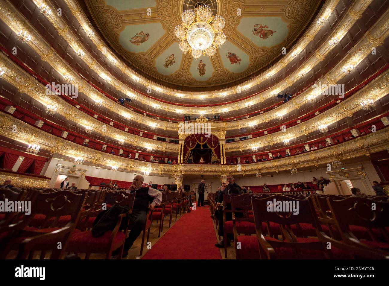 The main hall of the Bolshoi Theater seen before a dress rehearsal of ...