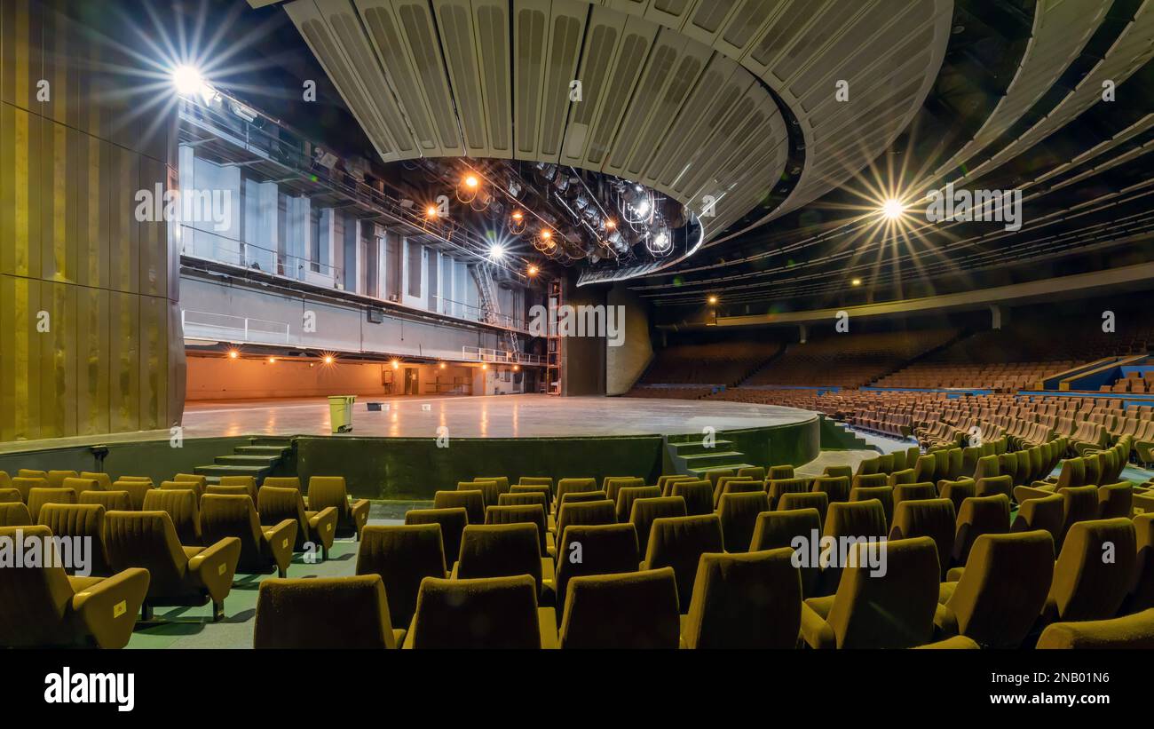 Abandoned soviet era theatre hall with empty stage and seats Stock ...