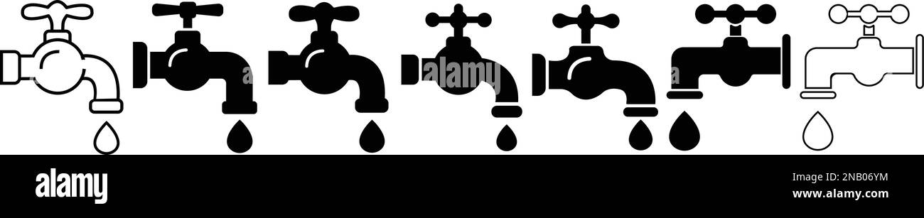 Set Faucet icon. Group Water tap. Collection Bathroom faucet symbol ...