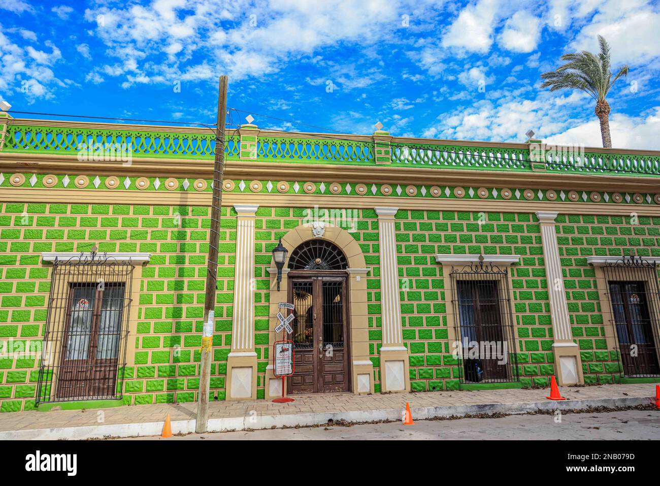 old house of green color in Ures Sonora Mexico, old town of old houses
