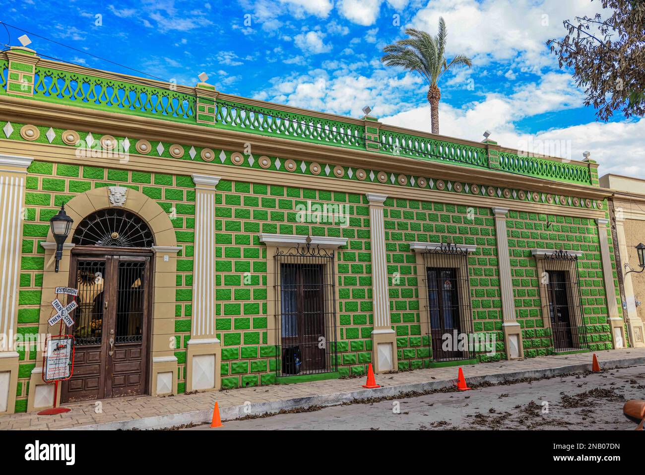old house of green color in Ures Sonora Mexico, old town of old houses
