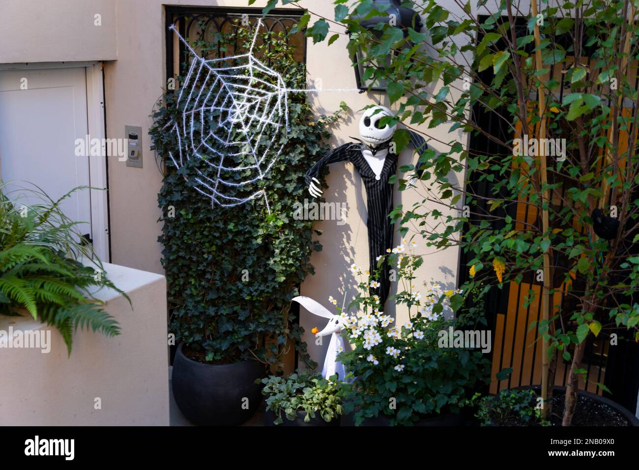 Annual Halloween decorations are decorated in Upper East Side Manhattan on 2022. Stock Photo