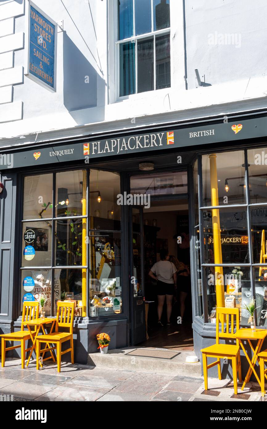 A flapjack cafe and bakery on Southside Street in Plymouth, Devon, UK Stock Photo