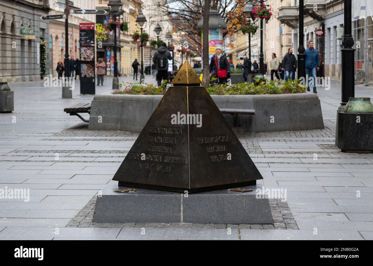 Bronze pyramid in Knez Mihailova street, lendmark of Belgrade Stock Photo