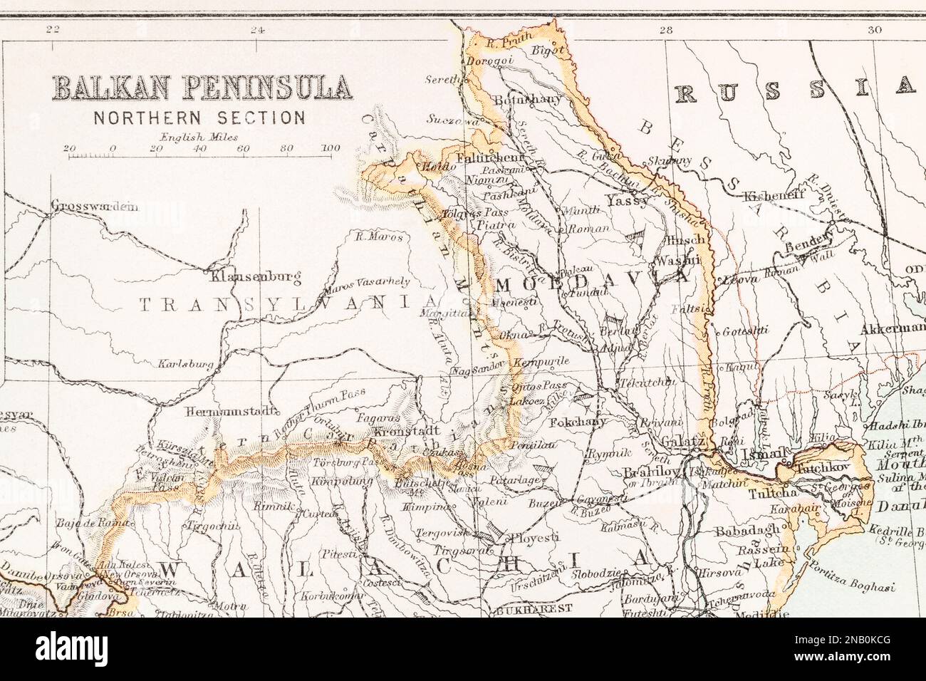 1890s atlas map of Balkan Pen. showing Moldavia / Moldova, Wallachia ...
