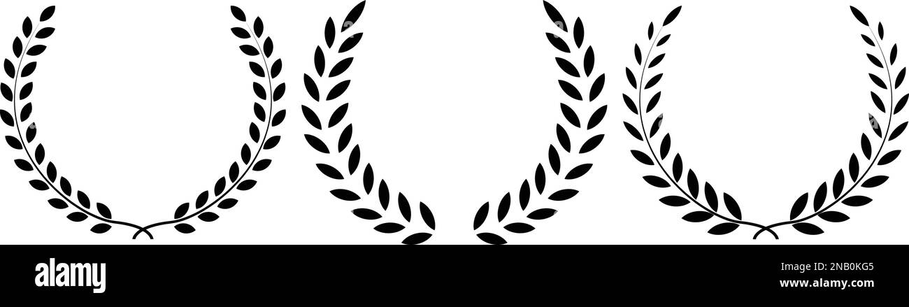 Set black silhouette circular laurel foliate, wheat and oak wreaths depicting an award, achievement, heraldry, nobility . Group Emblem floral Greek Stock Vector