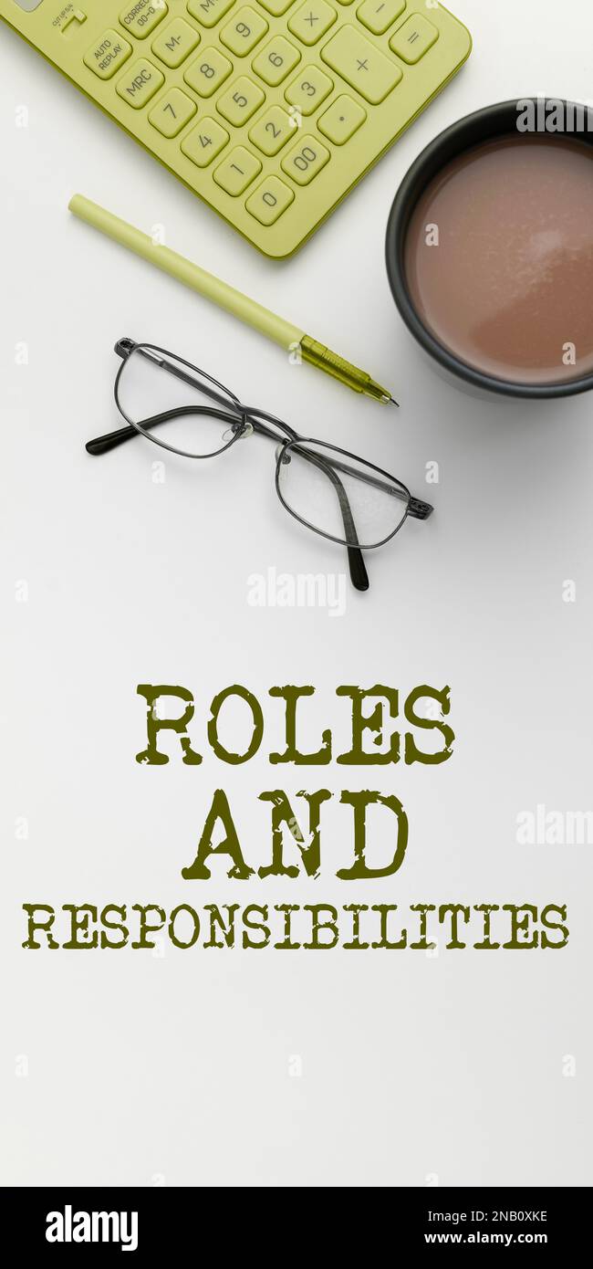 Text caption presenting Roles And Responsibilities. Word for Business