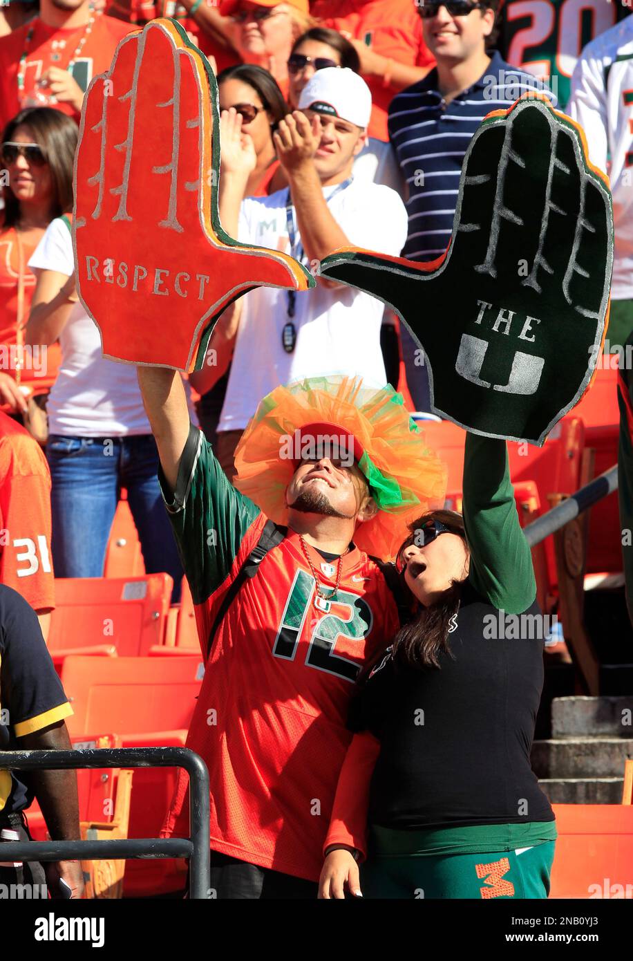 Miami Hurricanes' football fans are shown before the start of an NCAA