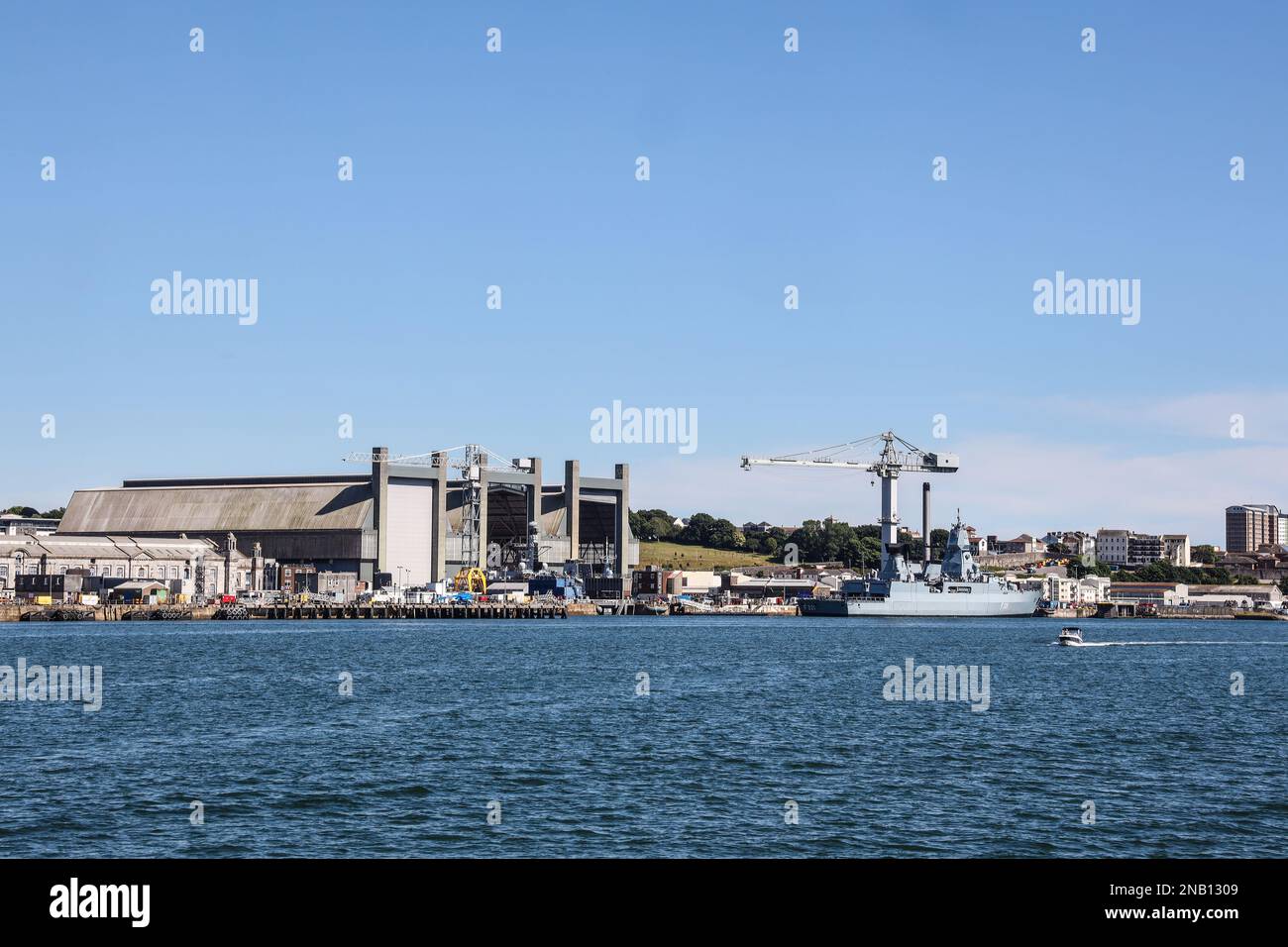 The covered Frigate Complex at Devonport Dockyard beside the River Tamar. Babcock International, operators at Devonport Dockyard, the largest naval ba Stock Photo