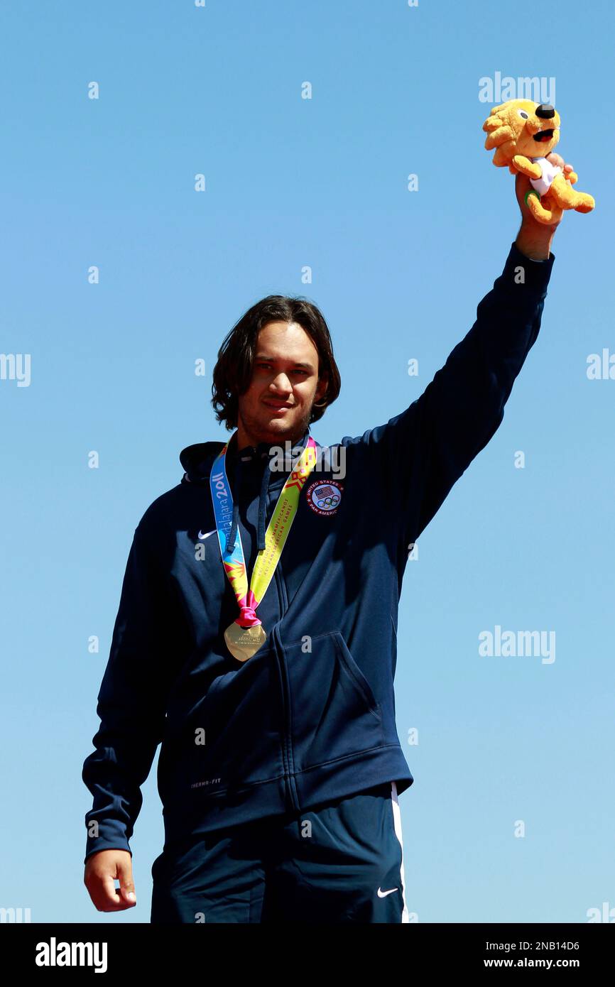 Jon Travers Jonathan William Travers of the United States waves at the podium after ...
