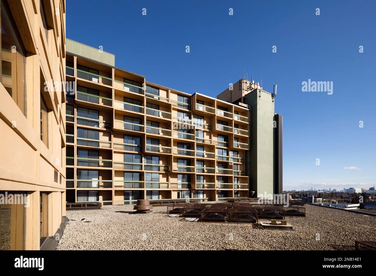 An exterior view of the now demolished Holiday Inn Yorkdale Hotel in Toronto, Ontario, Canada. Stock Photo