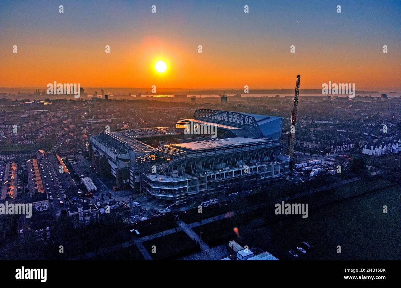 An aerial view of stadium ahead of the Premier League match at Anfield