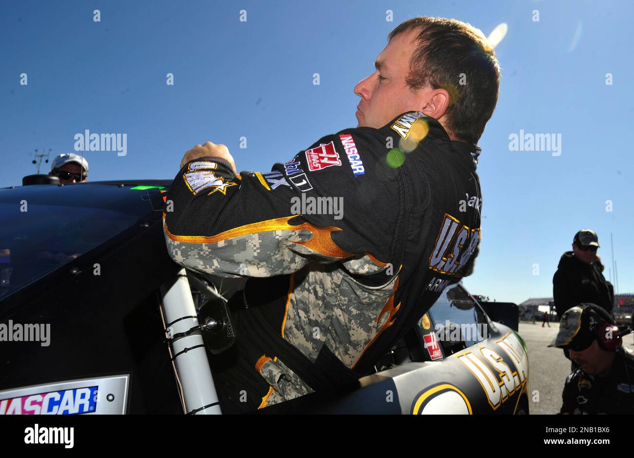 Sprint Cup Series driver Ryan Newman (39) climbs out of his car after
