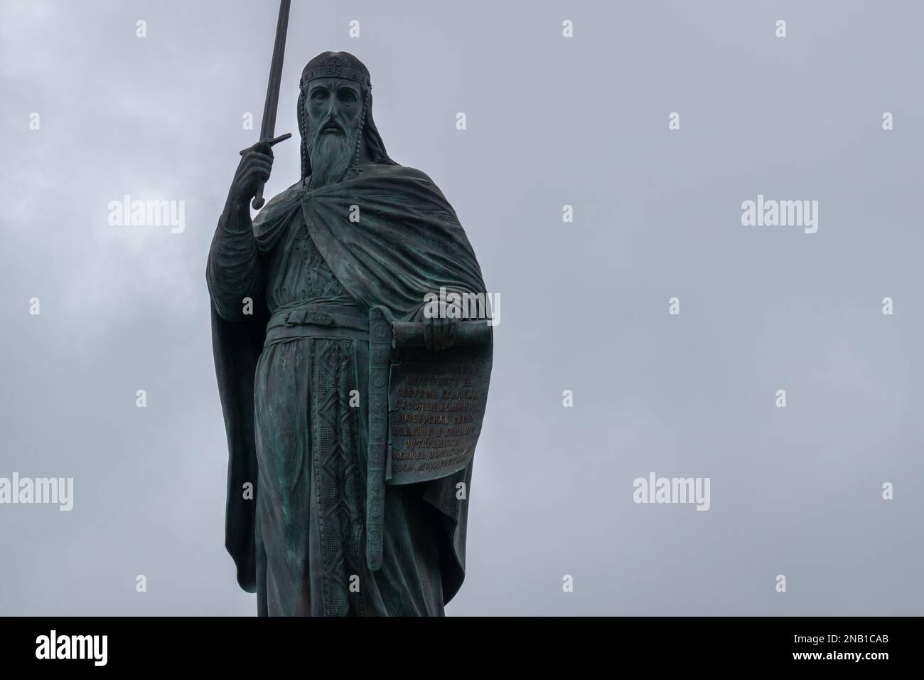 King Stefan Nemanja statue in front of old railway station in Belgrade ...