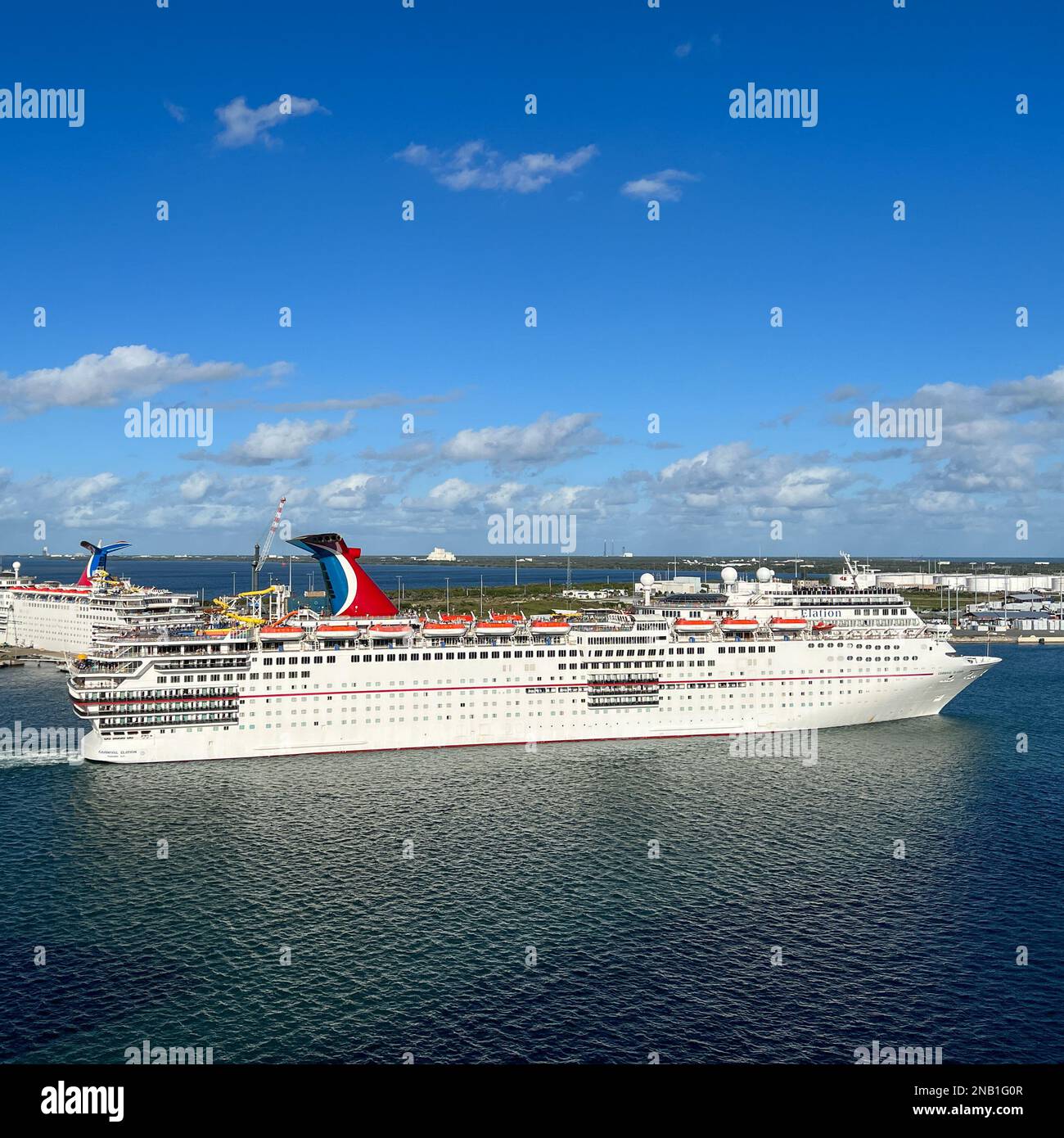 Cape Canaveral, FL USA - January 8, 2022: The Carnival cruise ship Elation sailing away from Port Canaveral, Florida. Stock Photo
