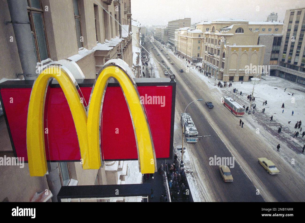 The familiar golden arch sign of McDonald’s, the hamburger chain, was ...
