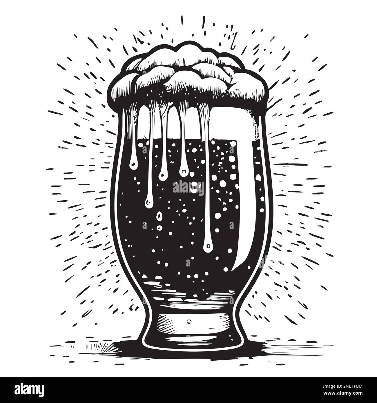 Beer glass mug vintage hand drawn sketch Vector illustration Alcohol bar Stock Vector