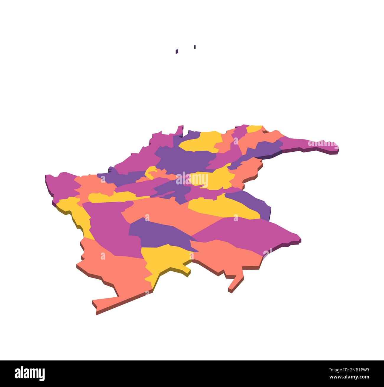 Colombia political map of administrative divisions - departments and capital district. Isometric 3D blank vector map in four colors scheme. Stock Vector