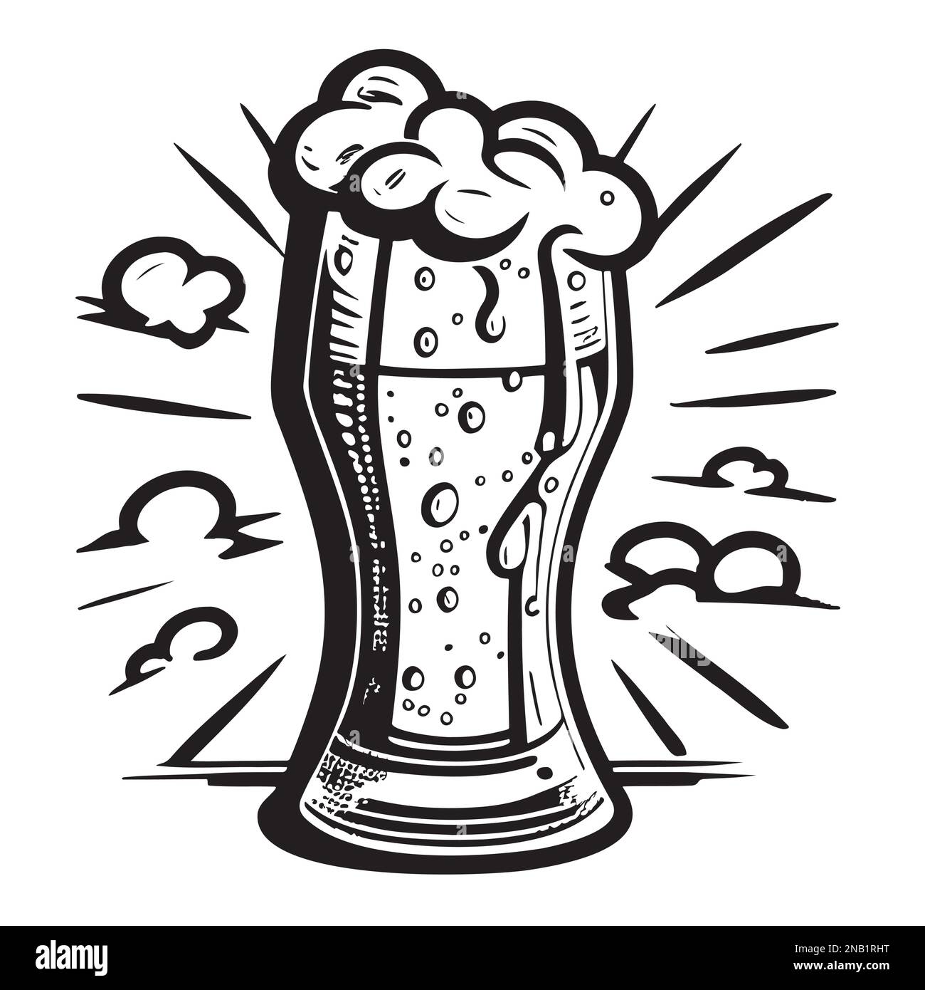 Glass of beer with foam hand drawn sketch illustration Cartoon Stock Vector