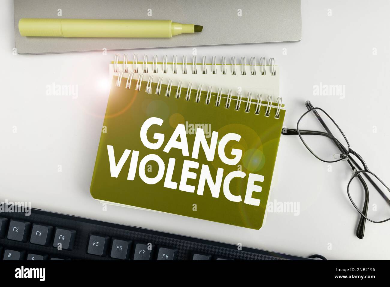 Text caption presenting Gang Violence. Business showcase infringement