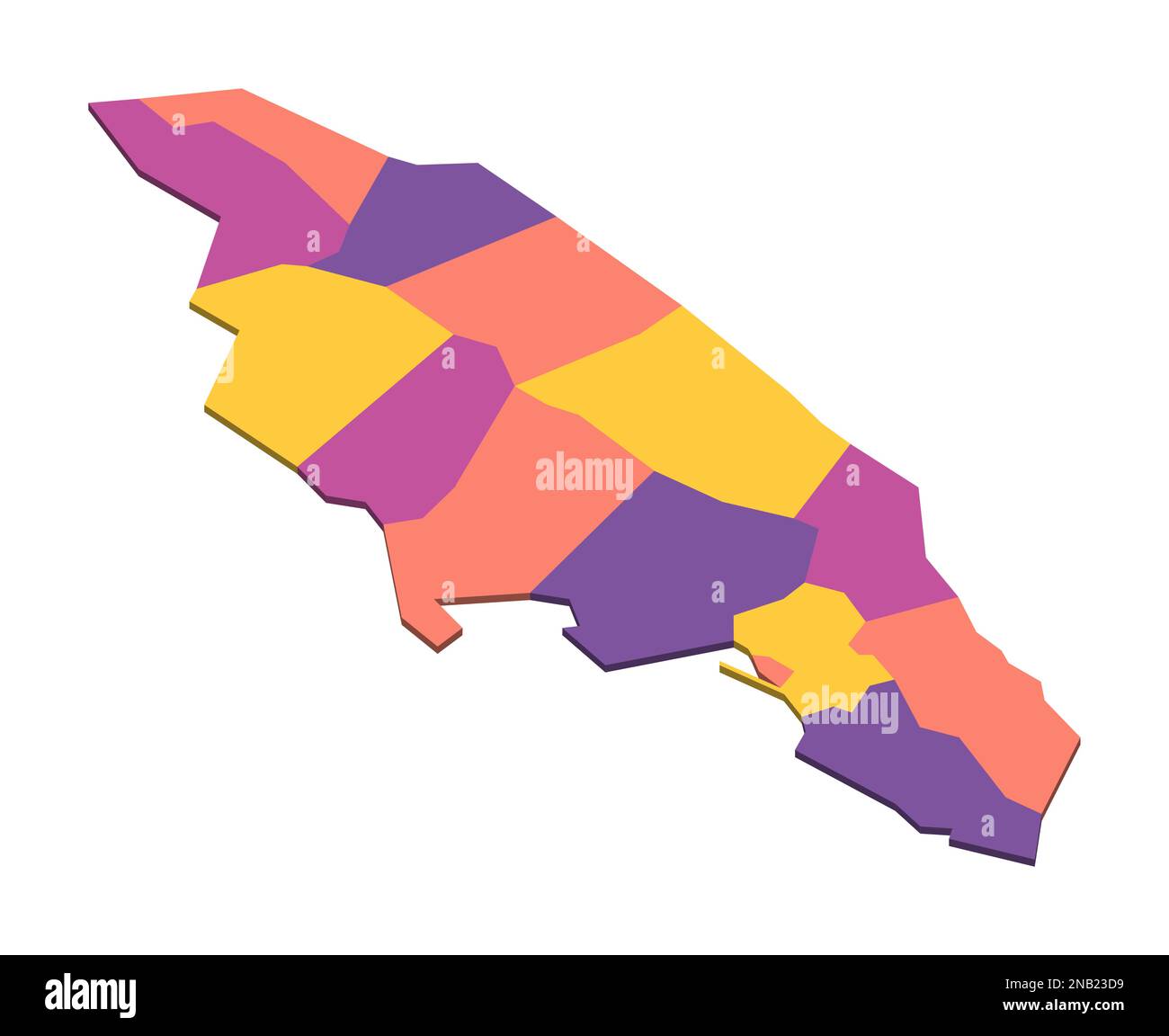 Jamaica political map of administrative divisions - parishes. Isometric 3D blank vector map in 
